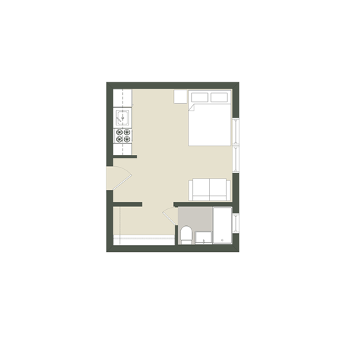 Floor plan for studio, 1 bath, 295 sqft